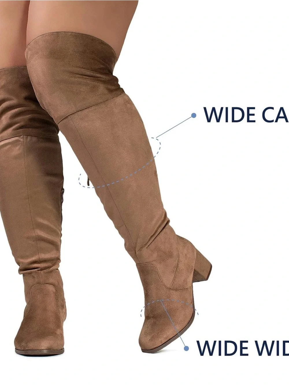 Over-the-Knee Suede Block Heel Boots - Taupe Brown